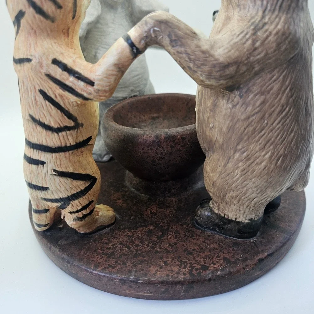 Y2K VTG Penco Animals Holding Hands Circle Tealight Candle Holder Elephant Bear